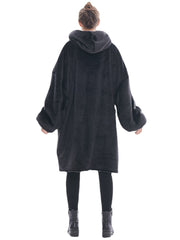 Women's Oversized Flannel Fleece Blanket Hoodie with Kangaroo Pocket