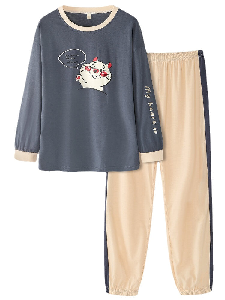 Women's Cartoon Rat Print Loose Jogging Pants Pajamas