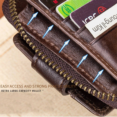 Men Genuine Leather Bifold Large Capacity RFID Anti-theft 12 Card Slots Holder Coin Purse Money Clip Wallet