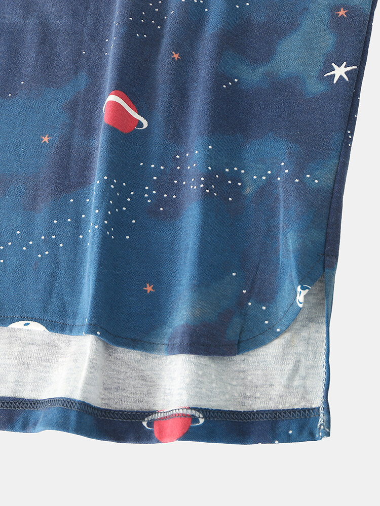 Women Starry Sky Print Cute Pullover Loose Elastic Waist Cartoon Home Pajama Set