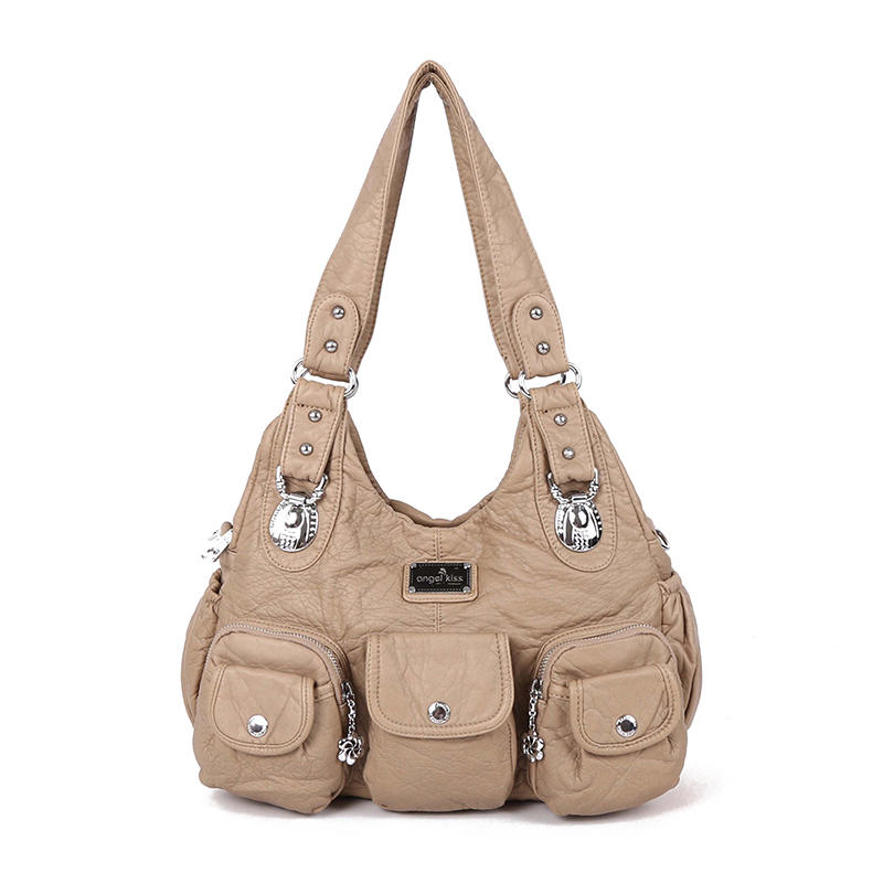 Women Casual Large Capacity PU Leather Shoulder Bag Multi-Pockets Crossbody