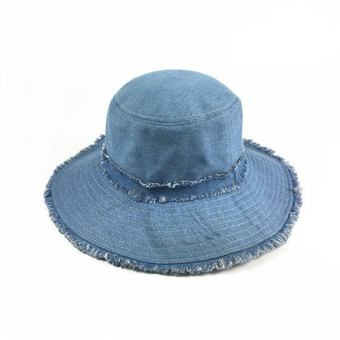 Women Denim Old Shabby Sunshade Bucket Hat Outdoor Sunscreen Big Visor Hat Floppy Hat