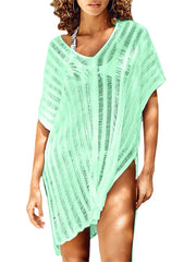 Women V-Neck Crochet Hollow Out Solid Color Sun Protection Cover Ups