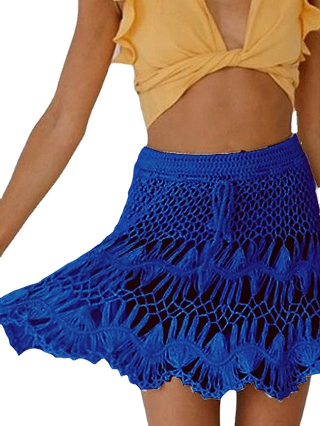 Women's Swimwear Cover Up Swim Shorts Normal Swimsuit Crochet Hole Pure Color Bathing Suits New Vacation Fashion, Sexy, Modern