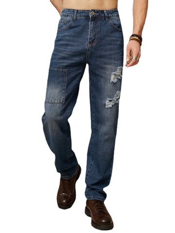 Men Ripped All Matched Long Ankle Length Buttons Jeans