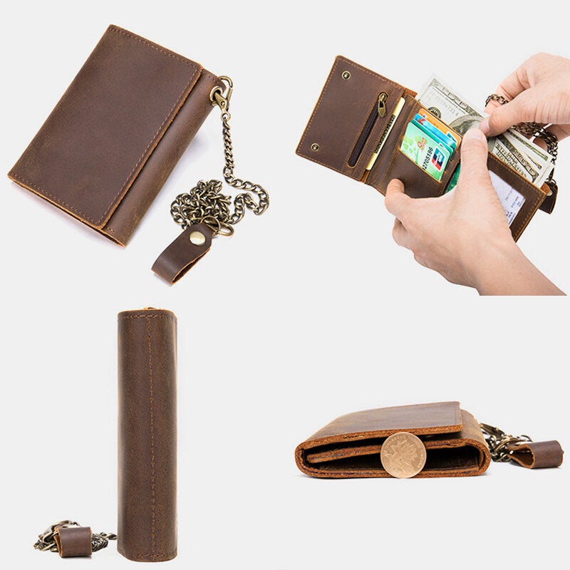 Men Genuine Leather Trifold Multi-card Slot RFID Anti-theft Thin Card Holder Coin Purse Wallet Cowhide Money Clip