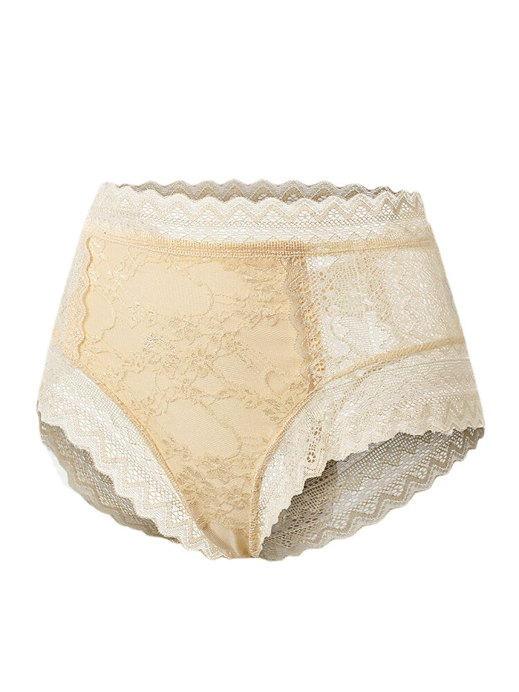 Women Floral Lace See Through Breathable High Waisted Panties