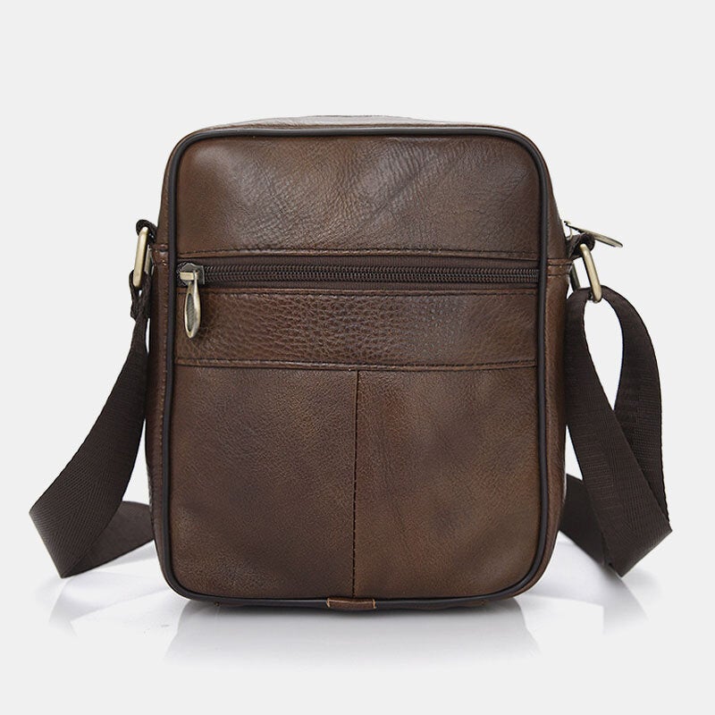 Men Genuine Leather Business Casual Solid Color Leather Shoulder Bag Crossbody