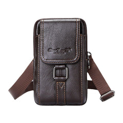 Men Genuine Leather Multifunctional Retro 6.5 Inch Phone Bag Waist Mini Crossbody Shoulder