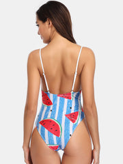 Women Watermelon Print Striped V-Neck Backless One Piece Hot Swimwear