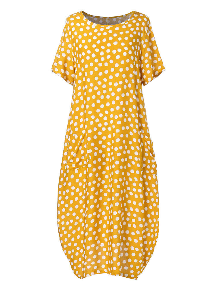 Summer Polka Dot Print Short Sleeve Plus Size Dress