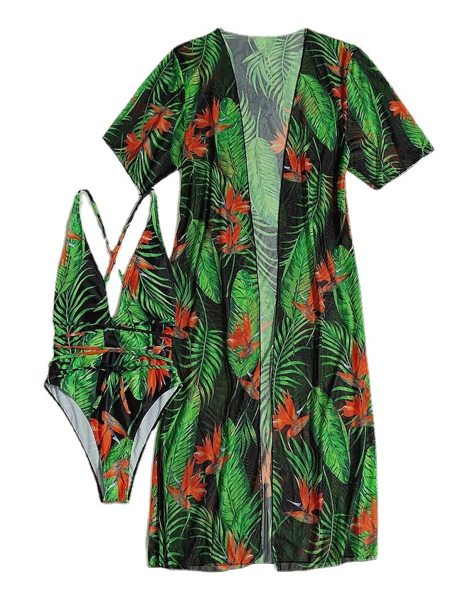 Women's Swimwear Tankini Cover Up Normal Swimsuit 2 Piece Printing Floral Bodysuit Bathing Suits Sports Beach Wear Summer