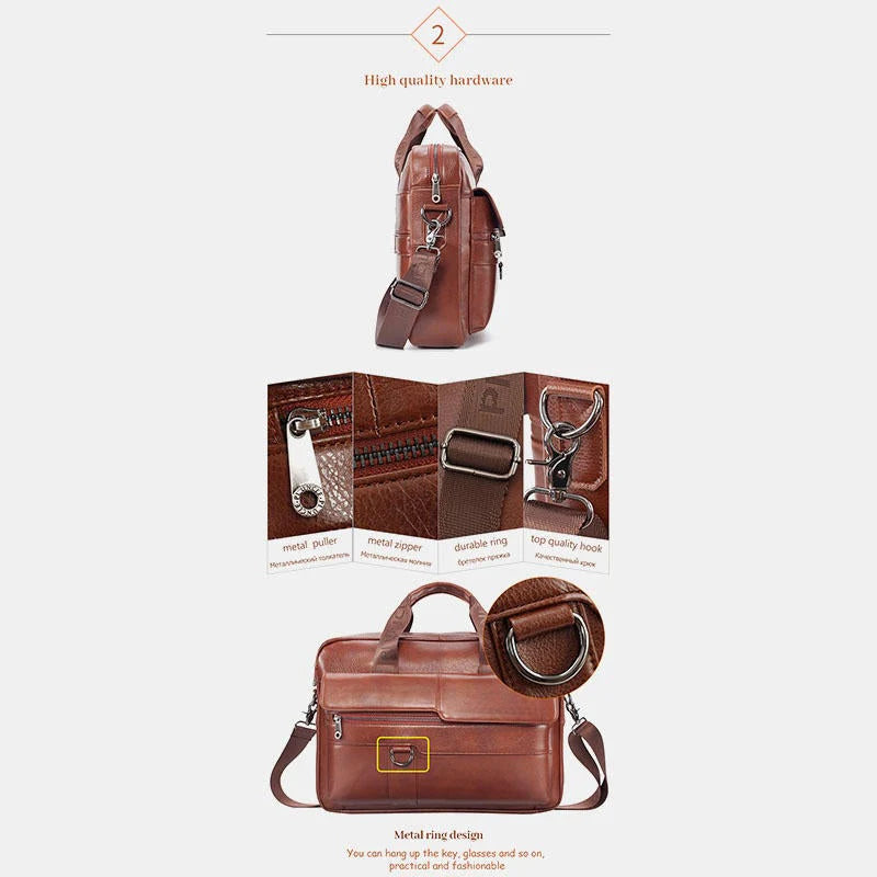 Men's Large Capacity Genuine Leather Business Messenger Bag