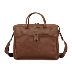 Men Horizontal Multi-pocket Multi-compartment Briefcase Vintage PU Leather 14 Inch Laptop Bag Crossbody Bag Shoulder Bag Handbag