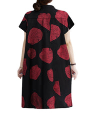 Print Button Pocket Lapel Short Sleeve Casual Midi Dress