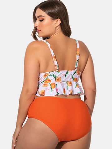 Printed Deep Necklines Adjustable Straps Plus Size Bikini