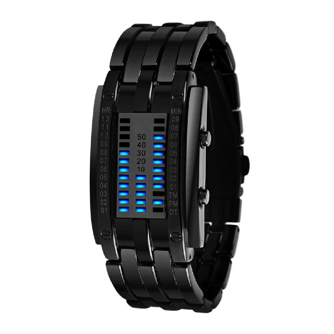 Fashion Rectangle Dial LED Time Date Display 30M Waterproof Steel Strap Men Digital Watch