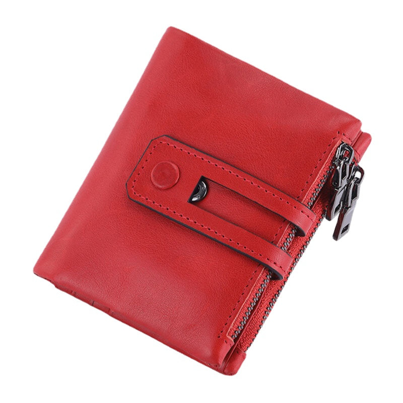 Men Genuine Leather Zipper RFID Blocking Anti-theft Retro Business Card Holder Wallet