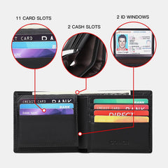 Men Horizontal Bifold RFID Blocking Card Case Retro Short Multi-card Slot Card Holder Coin Purse Money Clip Driver's License Wallet