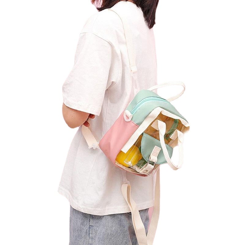 Women Transparent Patchwork Waterproof Backpack School Bag