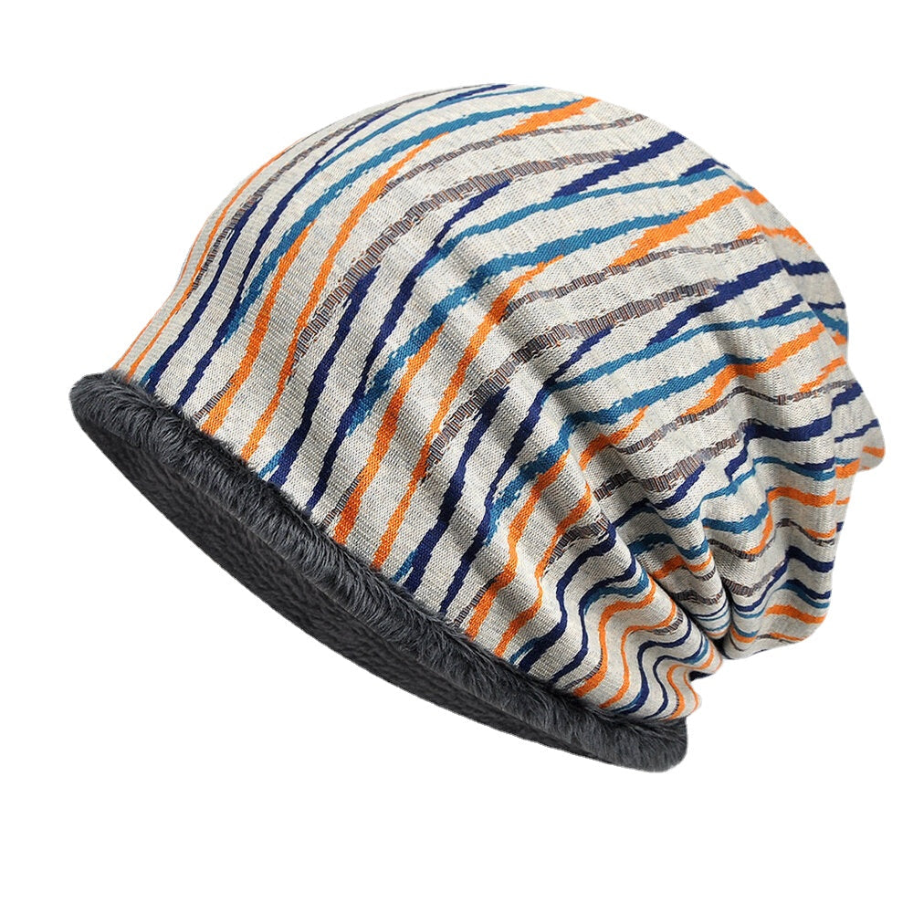 Unisex Plus Velvet Thickness Keep Warm Riding Outdoot Stripe Pattern Multi-purpose Scarf Headgear Beanie