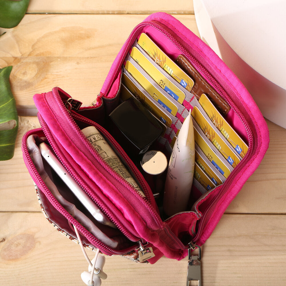 Women National Canvas Shoulder Bag Bohemian Card Holder Mini Sling Crossbody