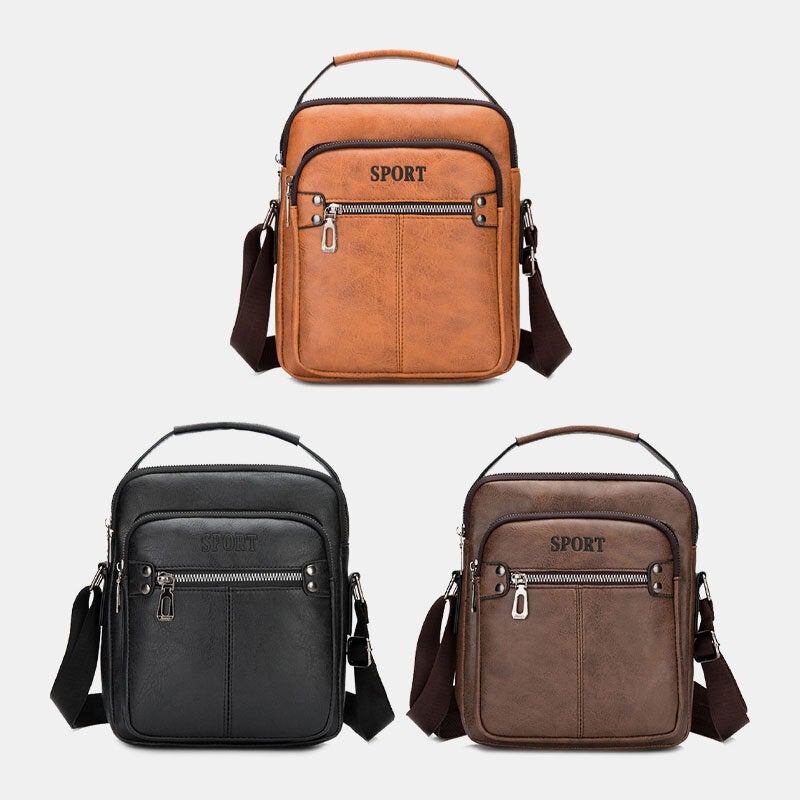 Men PU Leather Back Anti-theft Pocket Crossbody Bags Multifunctional Large Capacity Waterproof Messenger Bag Shoulder