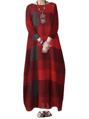 Side Pockets Plaid Maxi Dress Leisure For Women