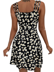 Women's Sleeveless Floral Backless Square Neck Stylish Dress