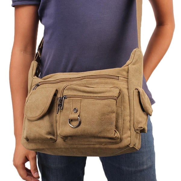 Men's Large Canvas Messenger Bag - Casual Travel Crossbody