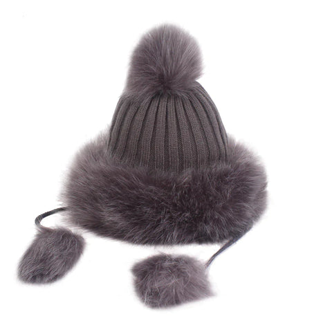 Vintage Women Artificial Rabbit Fur Knit Hat Winter Thicken Warm Ski Beanie Cap