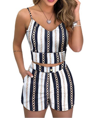 Summer Fashionable Women's Print Shorts & Cropped Tank