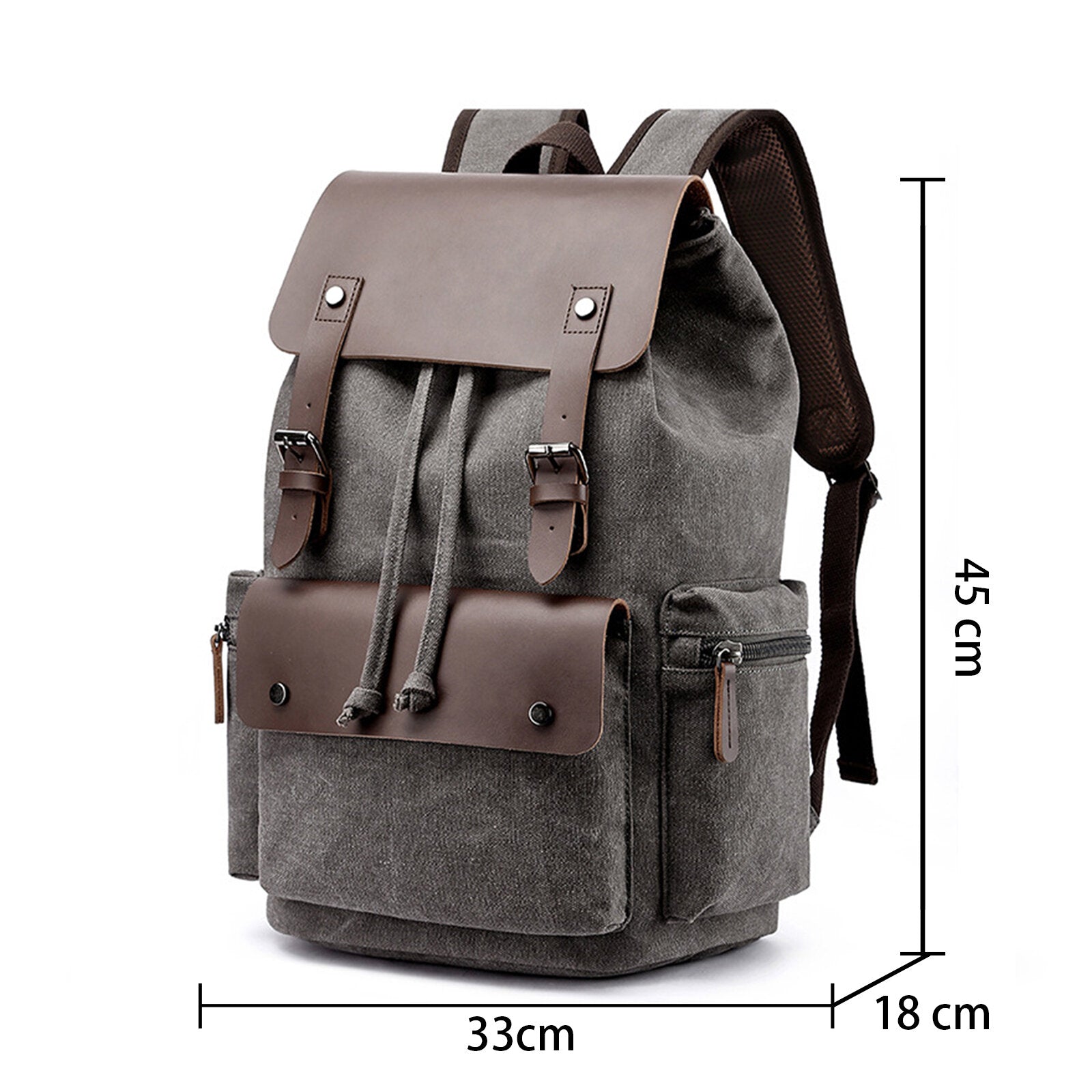 Men Washed Canvas Casual Backpack Large Capacity Drawstring Cover Backpack Laptop Bag