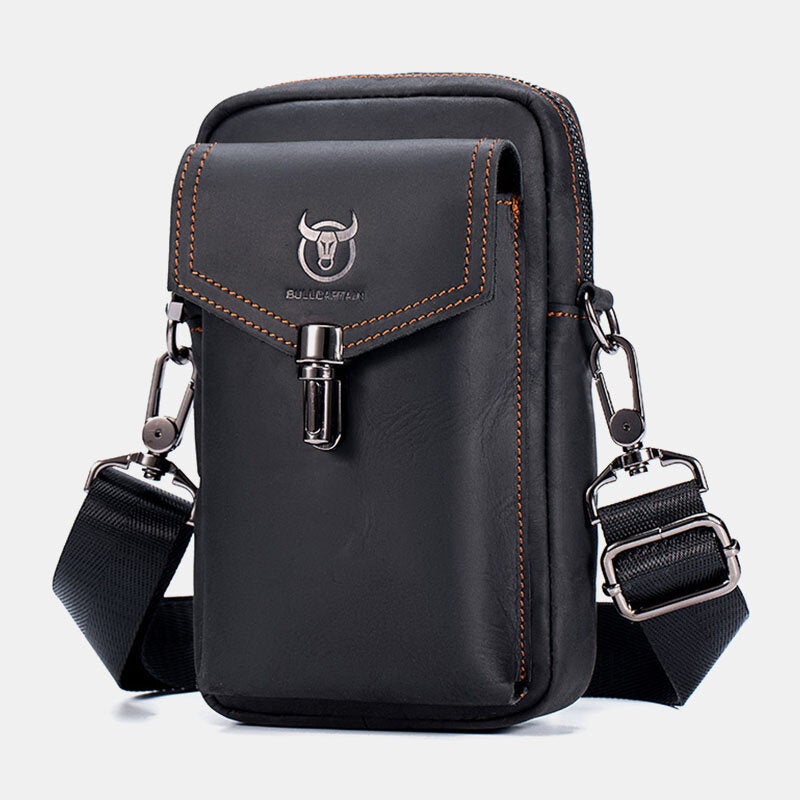 Men Genuine Leather Large Capacity Vintage 6.5 Inch Phone Bag Waist Shoulder Crossbody