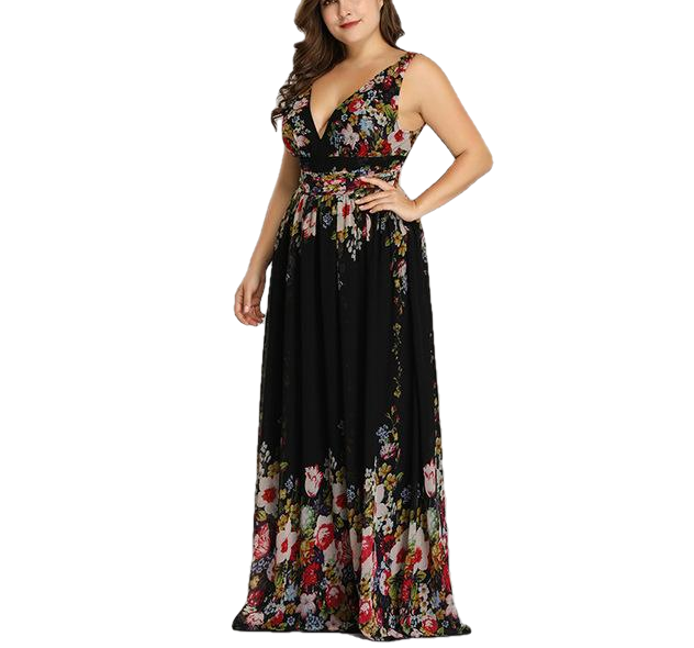 Elegant Printed A-Line V-Neck Chiffon Party Dress - Sheseelady