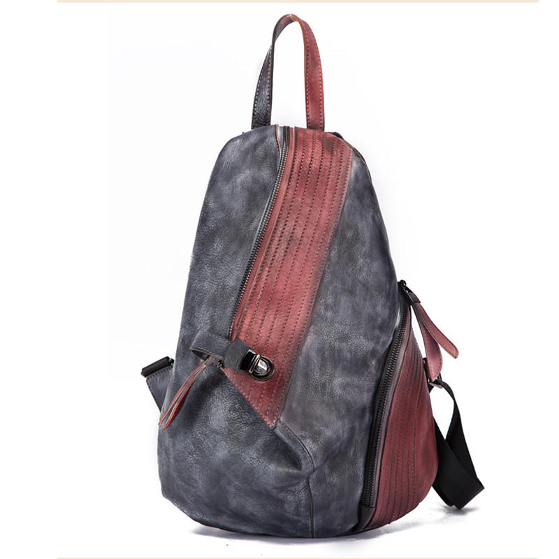 Women Retro Genuine Leather Vintage Craft Hand-brushed Backpack
