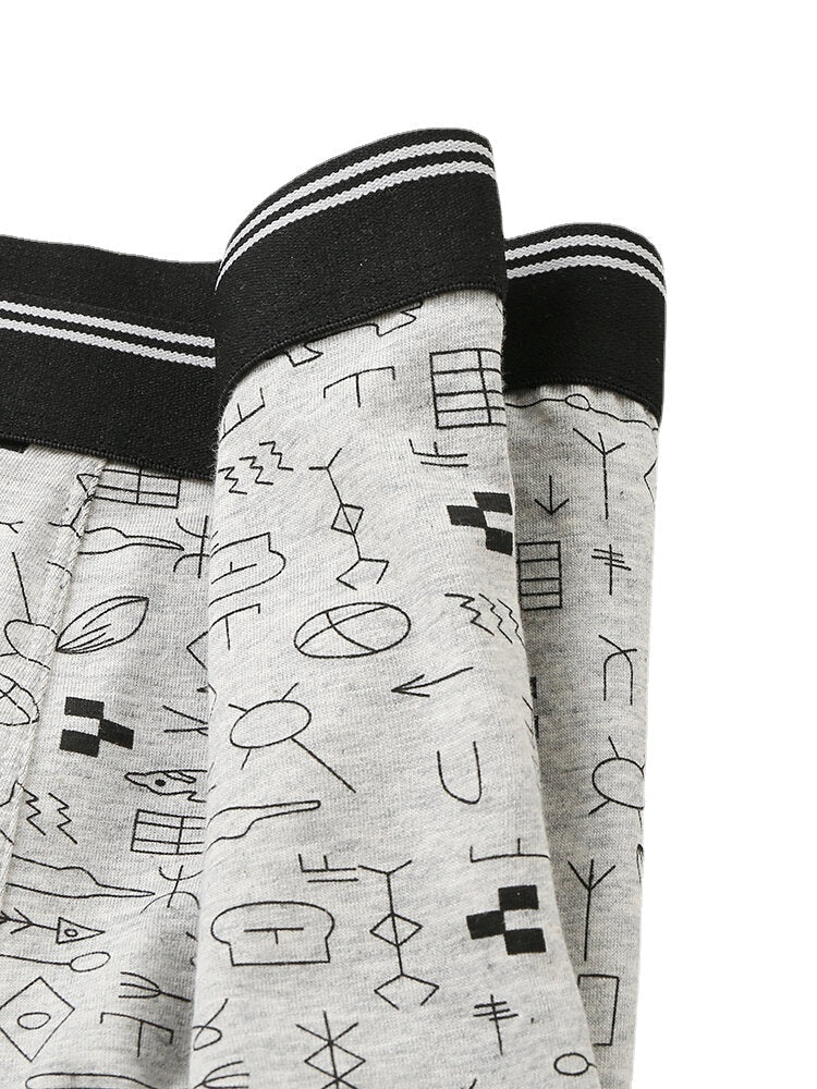 Multipacks Mens Graffiti Print U Convex Boxer Briefs Cotton Breathable Underwear
