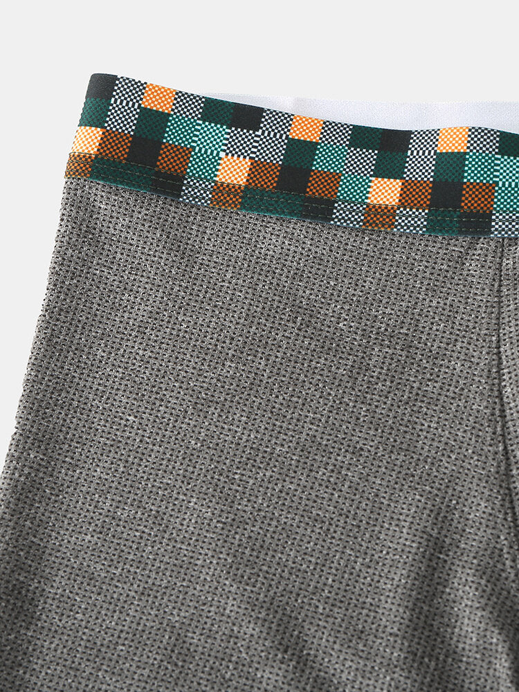 Mens Solid Thin Breathable Modal Crotch Patchwork Elastic Waist Home Comfy Boxers