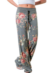 Women Plus Size Flowers Print Drawstring Waist Loose Home Casual Pajamas Pants