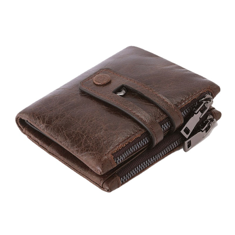 Men Genuine Leather Zipper RFID Blocking Anti-theft Retro Business Card Holder Wallet