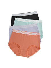 Women Solid Color Cotton Cozy Linning Lace Trim Panties With Letter Waistband