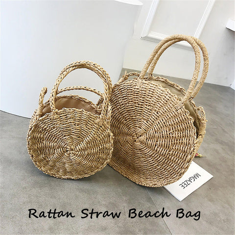 Bohemia Rattan Straw Bag Women Straw Handbag Round Beach 110cm Length Polyester