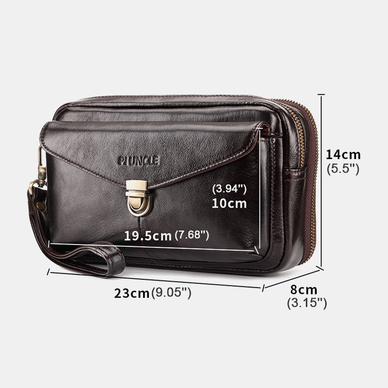 Men Multifunction Long Multi-card Slot Wallet Retro Large Capacity First Layer Cowhide 6.5 Inch Phone Bag Clutch Bags