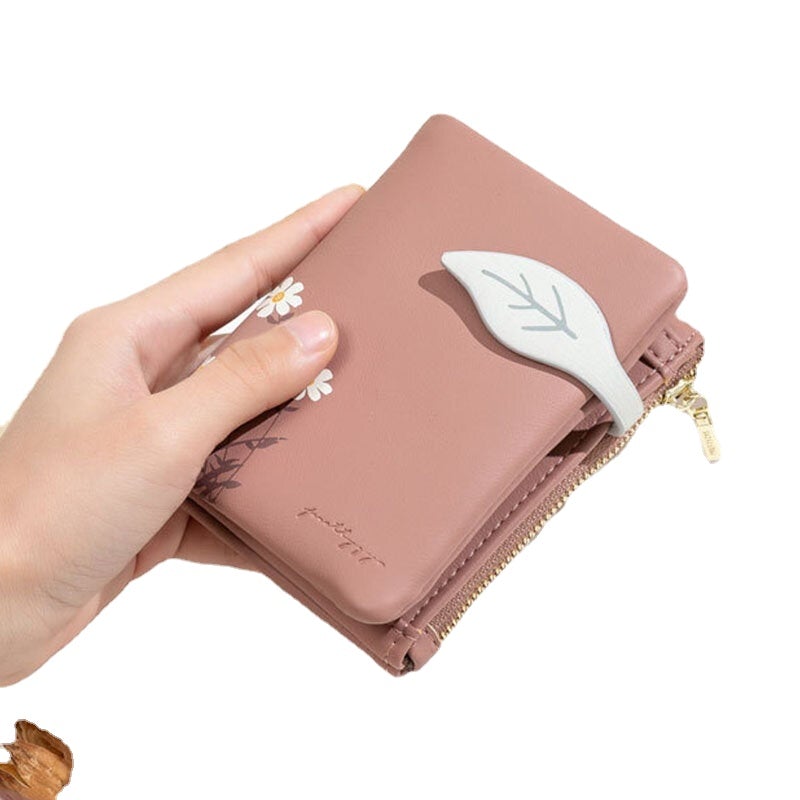 Women PU Leather Floral Printing Casual Mini Easy Carry Money Clip Card Holder Wallet