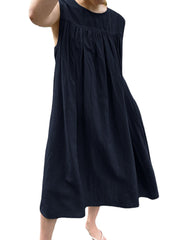 Solid Ruched Sleeveless Round Neck Casual Dress