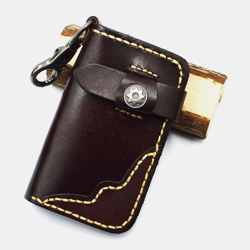 Men Genuine Leather Wear-resistance Embossing Pattern Keychain Bag Wallet