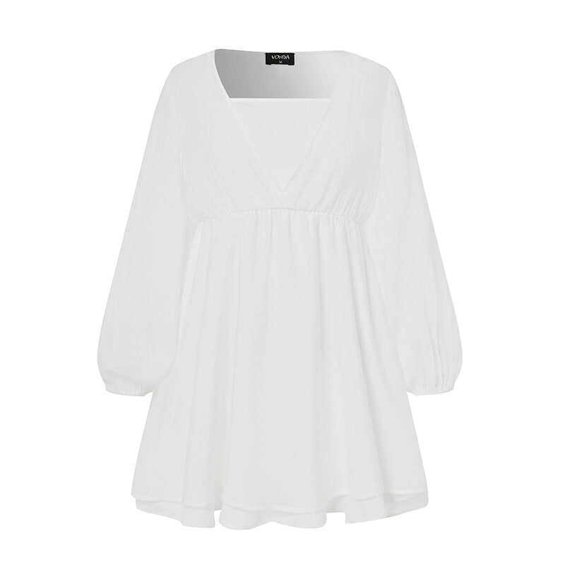 Pleating Solid Casual Summer Holiday Dress For Women