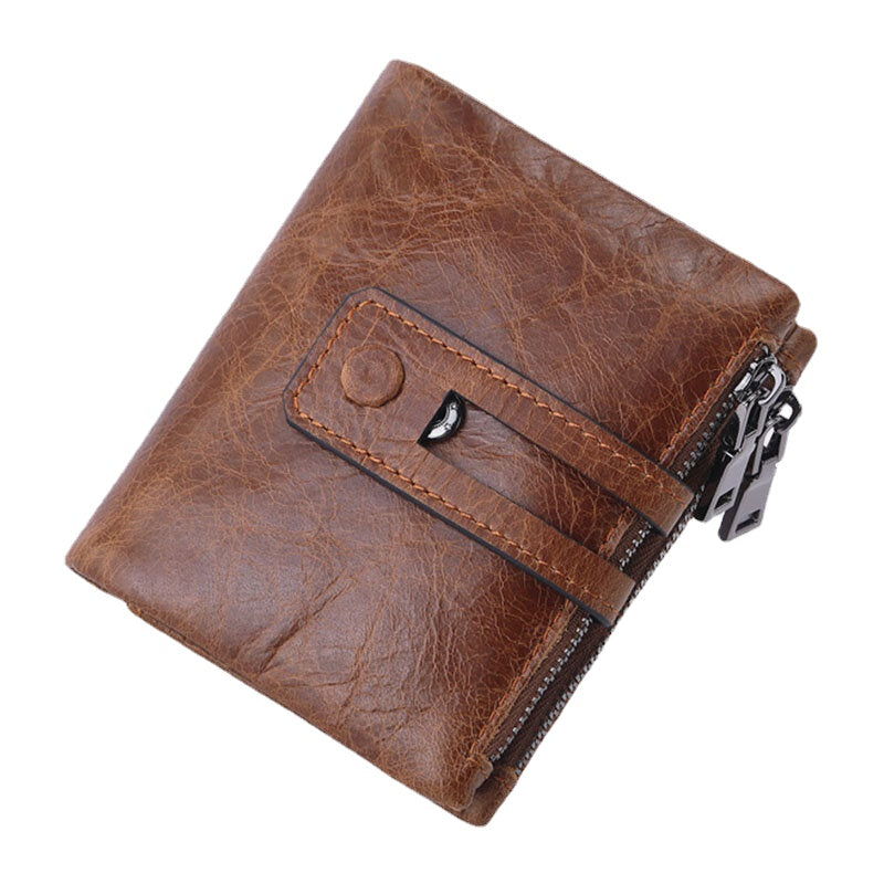 Men Genuine Leather Zipper RFID Blocking Anti-theft Retro Business Card Holder Wallet