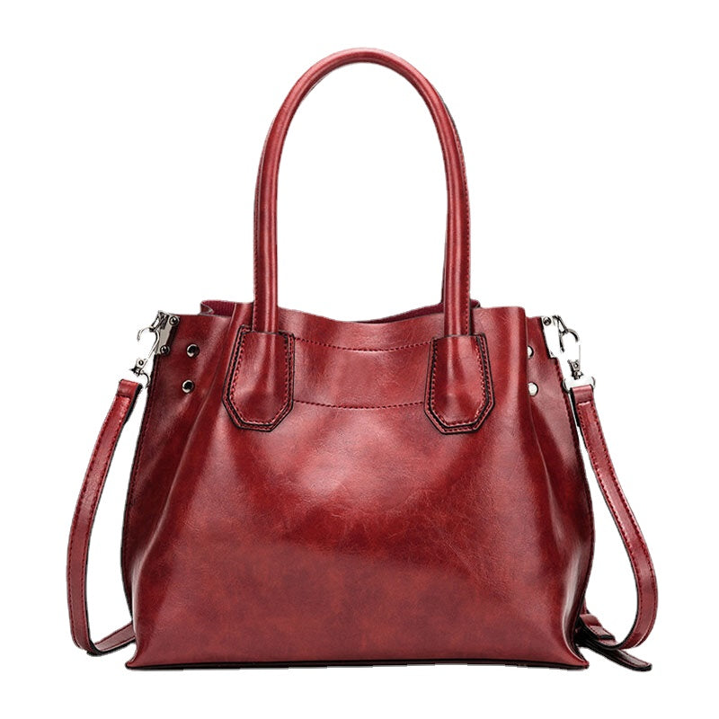 Women Large Capacity Oil Wax Handbag Crossbody Bag Shoulder Bag