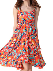 Bohemian Women Strap Flower Pattern Printing Beach A-line Dress